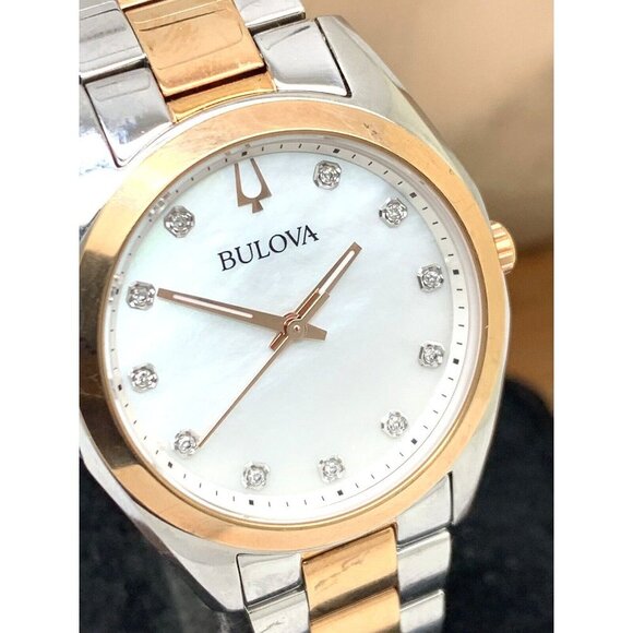 Bulova Women's Watch 98P207 Quartz Diamond Mother of Pearl White Dial Two Tone - Picture 13 of 14